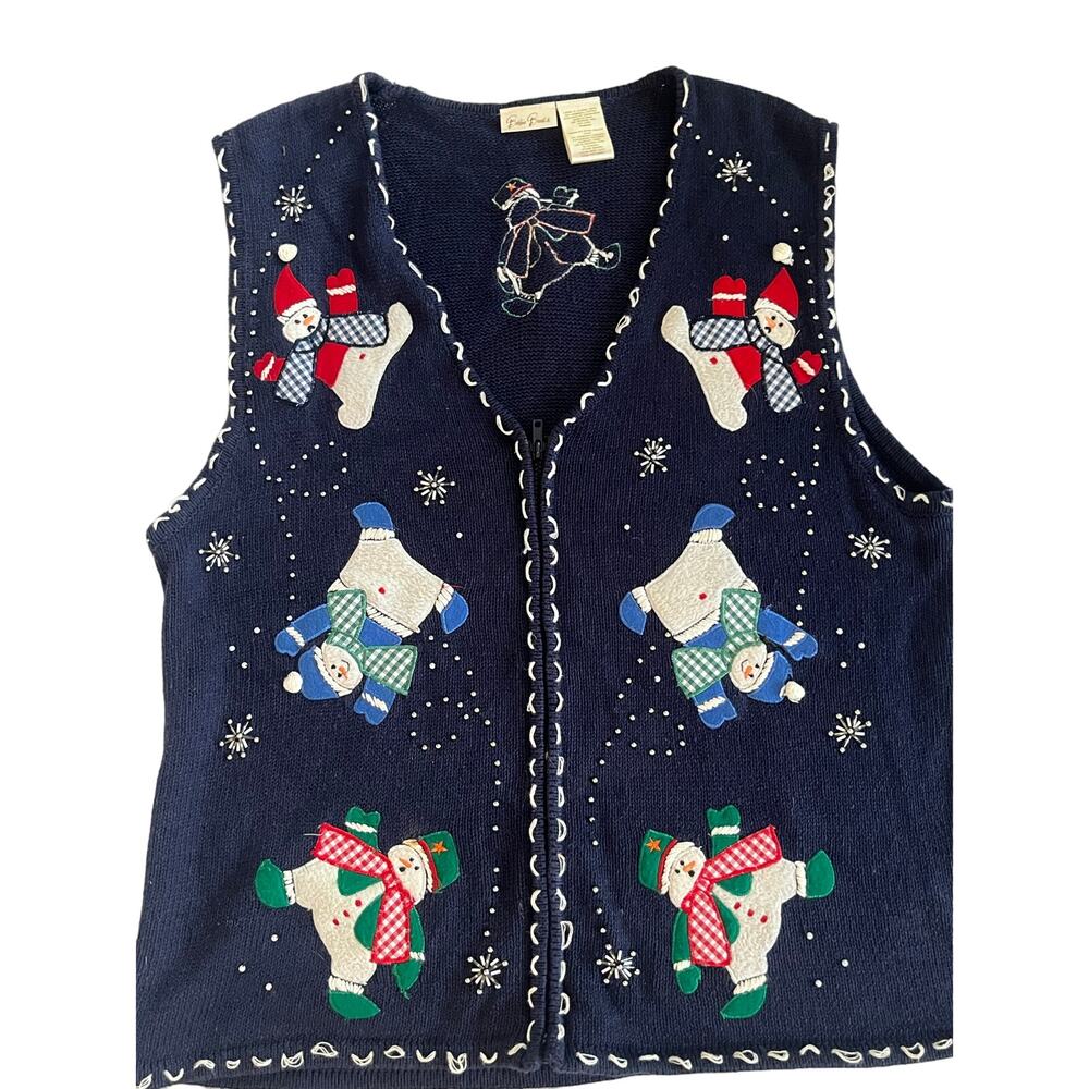 Bobbie Brooks Christmas vest ugly blue sweater size 16/18 novelty snowmen